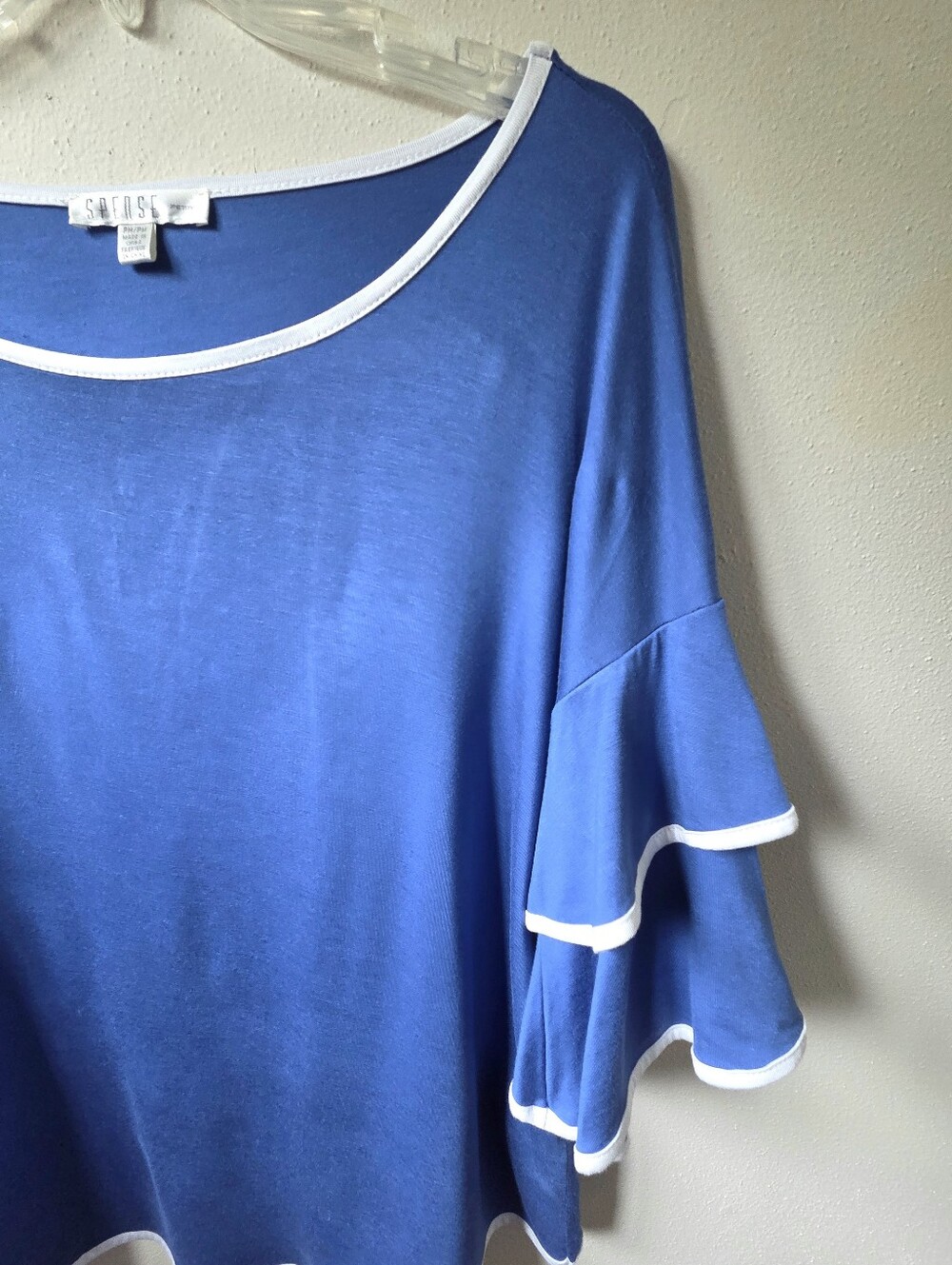 Spense Ruffle Sleeve Blue Top - Picture 2 of 5